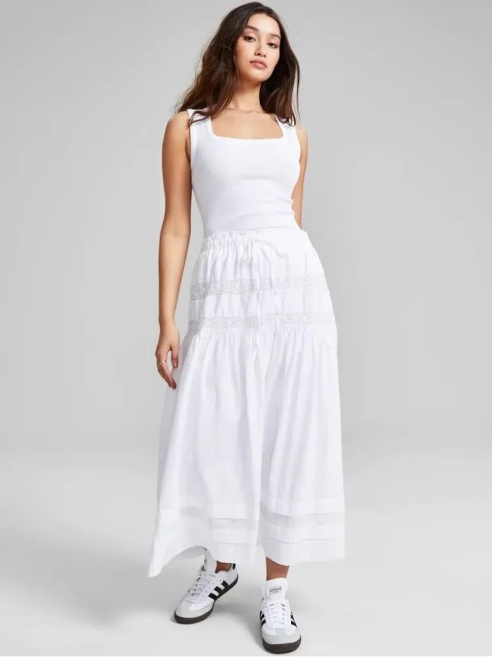 And Now This Women's Cotton Tie-Waist Lace-Inset Maxi Skirt